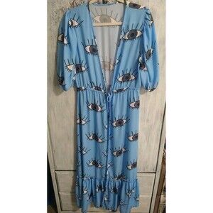 Third Eye Maxi Thai Puff Sleeve Cardigan Blue Boho Y2K Hippie Osfm